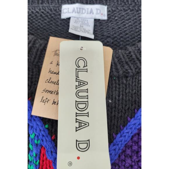 NWT Claudia D VTG Diamond Patchwork Color Block Knit Oversized Sweater W Med - Picture 7 of 14